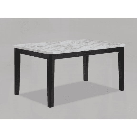 1pc Dining Rectangular Table with Faux White Marble Top & Black Base | Transitional Style for Small Spaces