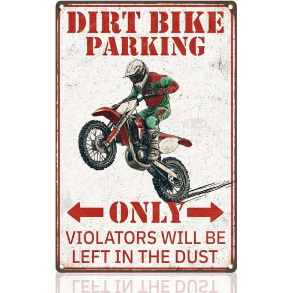 1pc Dirt Bike Accessories Motorcross Sign Dirt Bike Parking Only Wall Decor Metal Tin Sign 8" x 12" Vintage Wall Art Poster for Garage Man Cave Party Wall Decor Gift Colorful