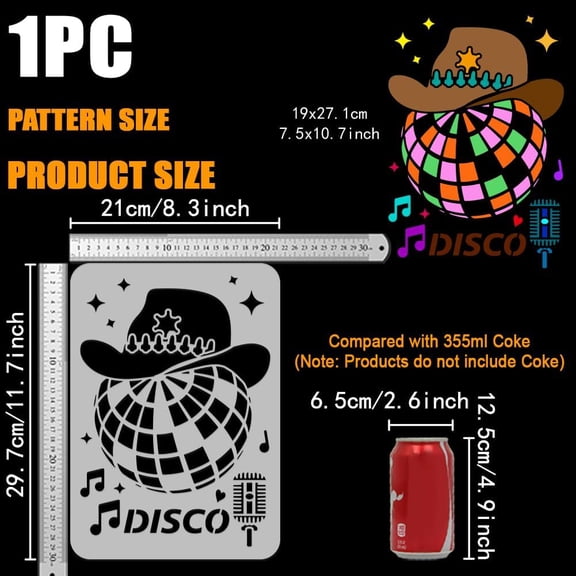 1pc Disco Cowboy Hat Stencil 8.3x11.7inch Disco Light Ball Stencil Microphone Musical Notes Stars Stencil Party style Decoration Templates for Wall Tiles Floor Paper Furniture Wood