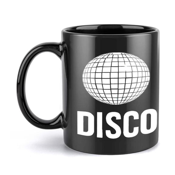 1pc Disco Mug with Disco Ball Design Black Coffee Cup with Bold DISCO Text 11oz Cup Parties Home Office Retro 80s Theme Decor Ideal Birthday Christmas Disco Party Hand Wash Only Disco Ball Decor Home