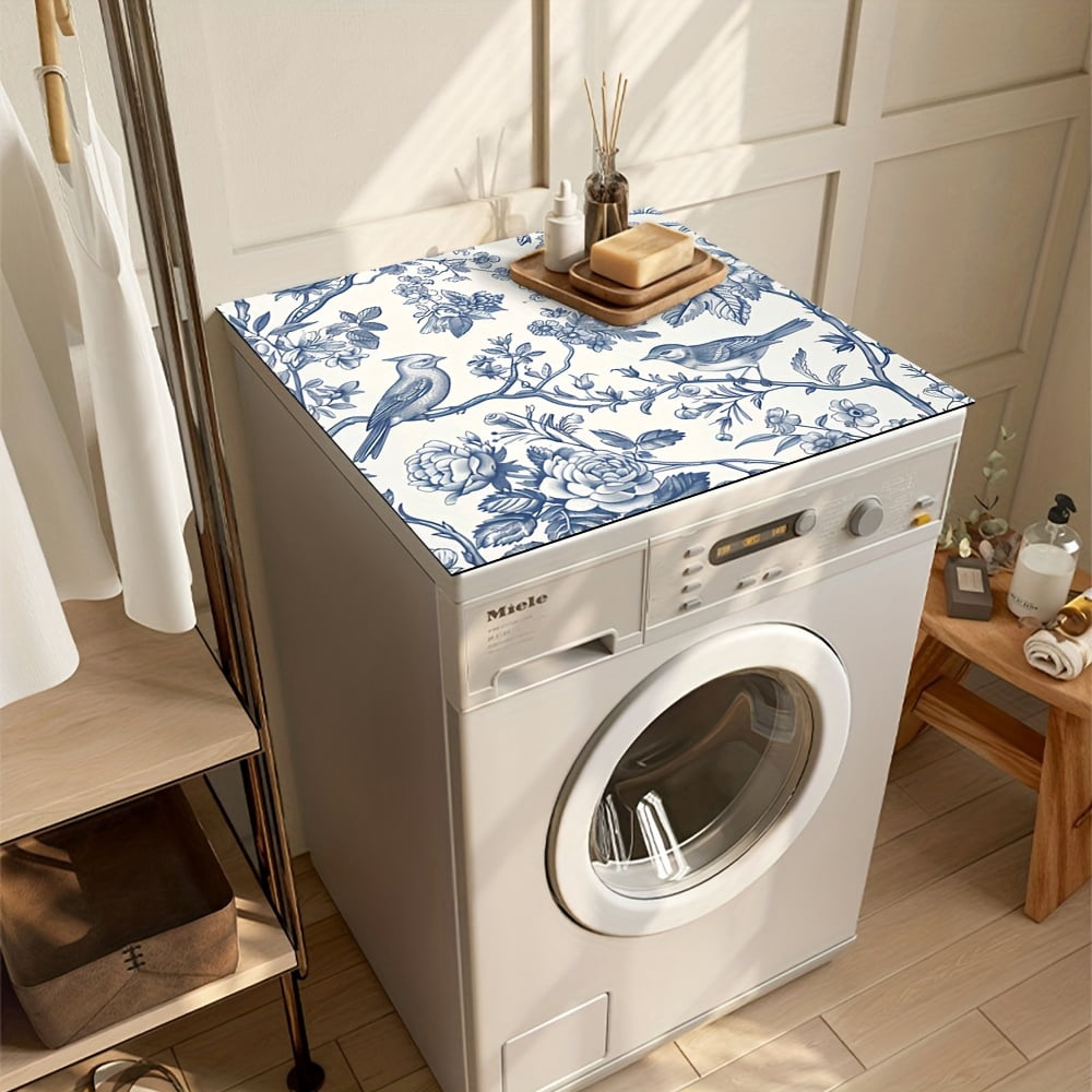 1pc, Dish Drying Pad, Blue Birds On Branches Pattern Washing Machine Cover Mat, Countertop Absorbent Pad, Washstand Drain Mat, Soft Faucet Absorbent Mat, Kitchen Accessories, Bathroom Accessories