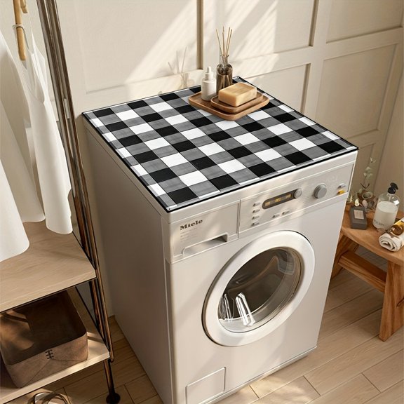 1pc, Dish Drying Pad, Buffalo Checkered Washing Machine Dust Cover Mat, Countertop Absorbent Pad, Washstand Drain Mat, Washstand Cup Mat, Kitchen Accessories, Bathroom Accessories