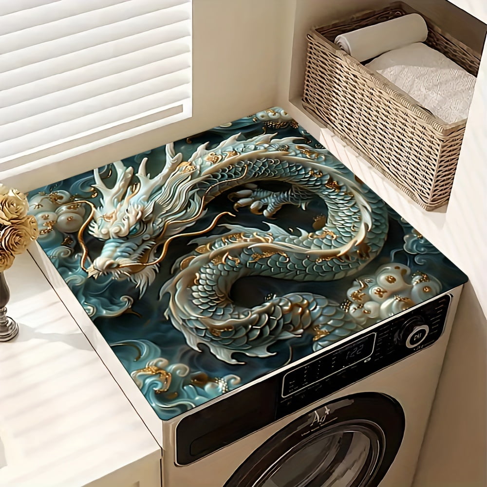 1pc, Dish Drying Pad, Dragon Pattern Washing Machine Dust Cover Pad, Washstand Drain Mat, Soft Faucet Absorbent Mat, Washstand Cup Mat, Kitchen Accessories, Bathroom Accessories