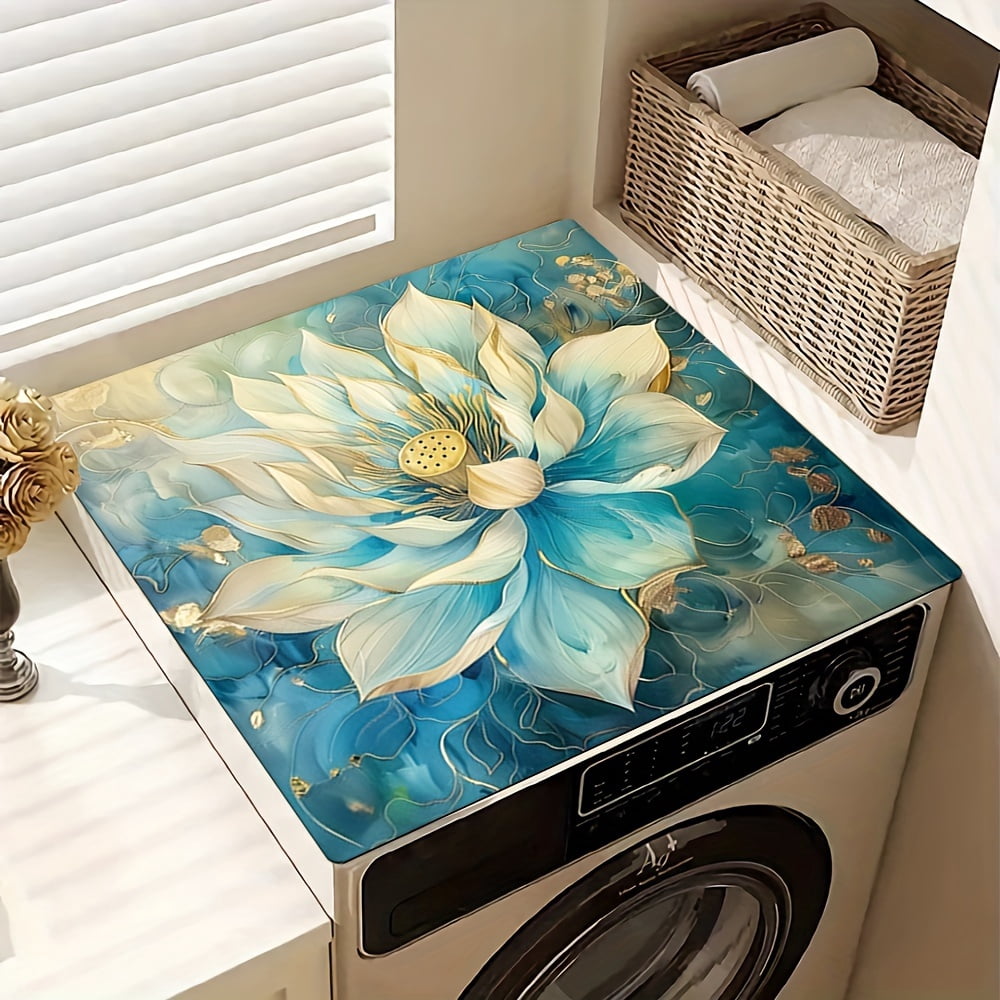 1pc, Dish Drying Pad, Floral Pattern Washing Machine Dust Cover Pad, Washstand Drain Mat, Soft Faucet Absorbent Mat, Washstand Cup Mat, Kitchen Accessories, Bathroom Accessories