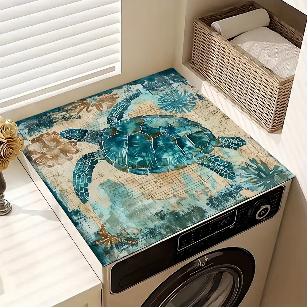 1pc, Dish Drying Pad, Marine Theme Sea Turtle Pattern Washing Machine Dust Cover Mat, Countertop Absorbent Pad, Washstand Drain Mat, Washstand Cup Mat, Kitchen Accessories, Bathroom Accessories