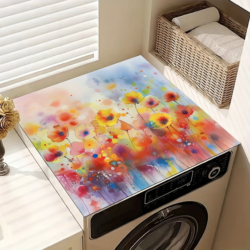 1pc, Dish Drying Pad, Spring Theme Colorful Floral Pattern Washing Machine Dust Cover Mat, Countertop Absorbent Pad, Washstand Drain Mat, Washstand Cup Mat, Kitchen Accessories, Bathroom Accessories