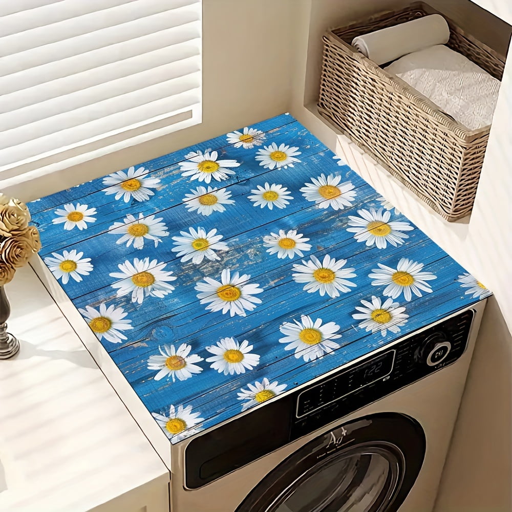 1pc, Dish Drying Pad, Spring Theme Daisy Pattern Washing Machine Dust Cover Mat, Countertop Absorbent Pad, Washstand Drain Mat, Washstand Cup Mat, Kitchen Accessories, Bathroom Accessories