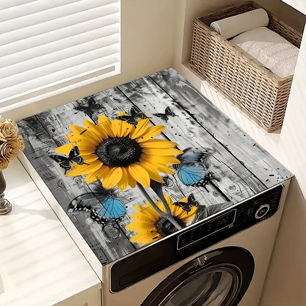 1pc, Dish Drying Pad, Sunflower And Butterfly Pattern Washing Machine Dust Cover Mat, Countertop Absorbent Pad, Washstand Drain Mat, Washstand Cup Mat, Kitchen Accessories, Bathroom Accessories