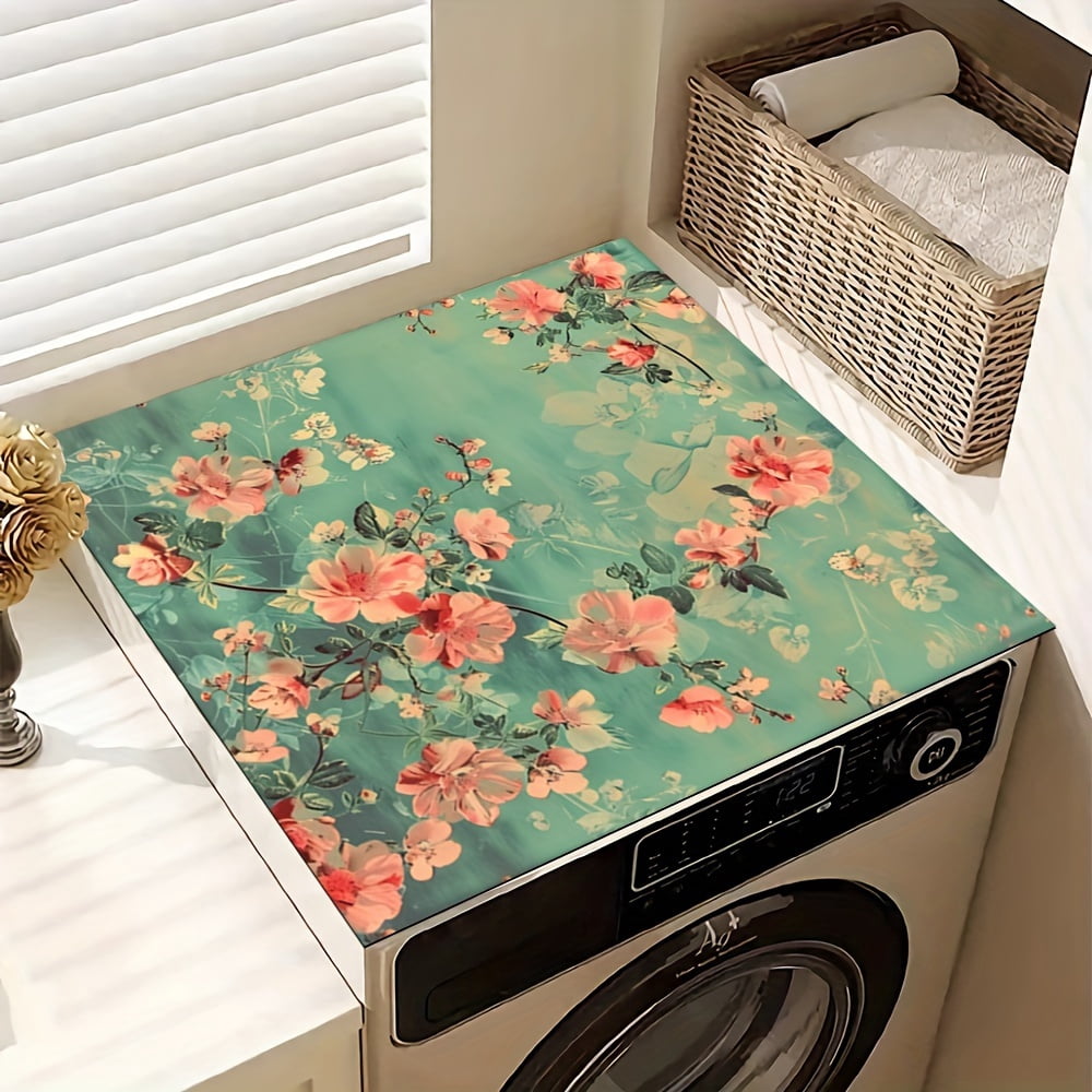 1pc, Dish Drying Pad, Vintage Floral Pattern Washing Machine Cover Mat, Countertop Absorbent Pad, Washstand Drain Mat, Soft Faucet Absorbent Mat, Kitchen Accessories, Bathroom Accessories