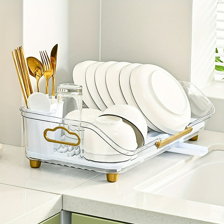 1pc Dish Drying Rack With Handle For Kitchen Counter Sink Organization And Storage Dish Rack With Drainboard And Utensil Holder Easy To Drain And Clean Kitchen Accessories Walmart