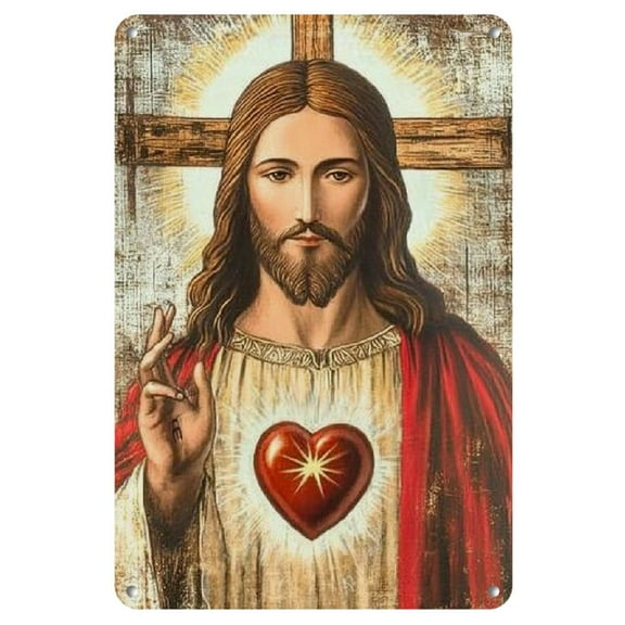1pc Divine Mercy Sacred Heart of Jesus Metal Tin Sign, Classic Style Wall Hanging Decorative Plaque, Multipurpose Vintage Religious Art for Home, Office, and Bar - 8x12 inch, Home Decoration