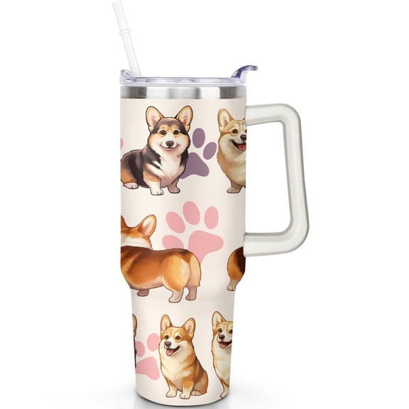 1pc Dog 40oz Tumbler with Straw & Handle - Insulated Stainless Steel Cup | Holiday Gift for Man Women (Christmas, Valentine's, Birthday)