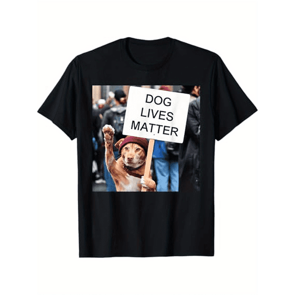 1pc Dog Lives Matter Printed T-Shirt, 100% Cotton, Basic Style, Regular Fit, Round Neck, Stretch Fabric, Unisex Adult Tee for All Seasons, S-XXXL, Black