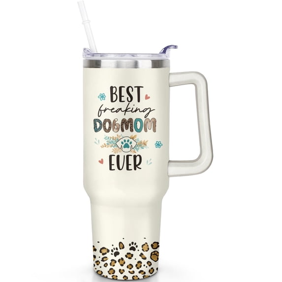 1pc Dog mother 40oz Tumbler with Straw & Handle - Insulated Stainless Steel Cup | Holiday Gift for Man Women (Christmas, Valentine's, Birthday)