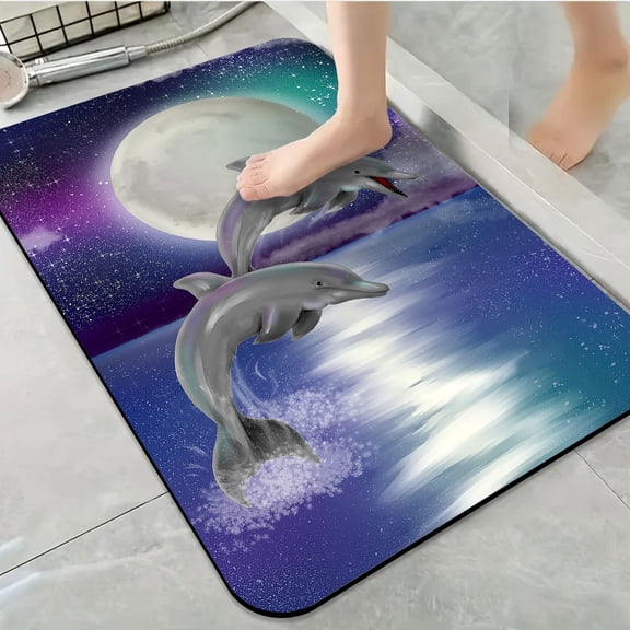 1pc Dolphins Lunar Display Bathroom Rug Bathroom Decor and Accessories- Durable,Anti Slip,And Quick Drying,Suitable For Indoor/outdoor Use - Perfect For Bathrooms,Bedrooms,Kitchens