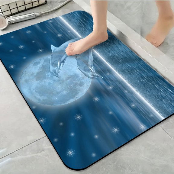 1pc Dolphins Moonlit Bathroom Rug Bathroom Decor and Accessories- Durable,Anti Slip,And Quick Drying,Suitable For Indoor/outdoor Use - Perfect For Bathrooms,Bedrooms,Kitchens