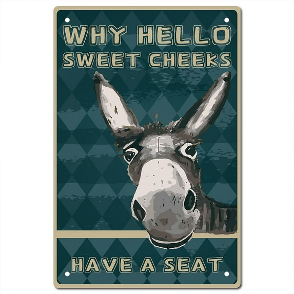 1pc Donkey Why Hello Sweet Cheeks Sign Vintage Tin Signs Funny Metal Tin Sign Wall Art Garden House Plaque for Bathroom Kitchen Cafe Wall Halloween Christmas Decor 8 x 12 Inch