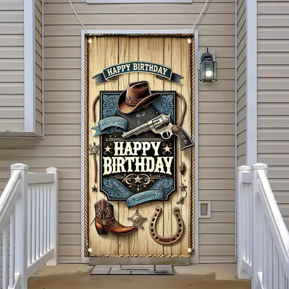 1pc Door Curtain 51x72 inchWestern Cowboy Door Cover Banner Decoration West Boy Theme Door Cover Western Birthday Party Photography Background Decor Backdrop West Barn Door Sign Banner