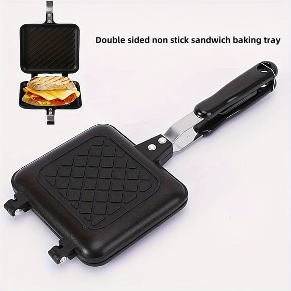 1pc Double-Sided Non-Stick Cast Iron Griddle, Portable Countertop Sandwich Maker & Grill for Steak, Waffles, Burgers, No Electricity Needed