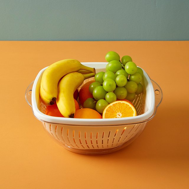 1pc Doublelayer Drain Basket Plastic Fruit Basket Vegetable Washing