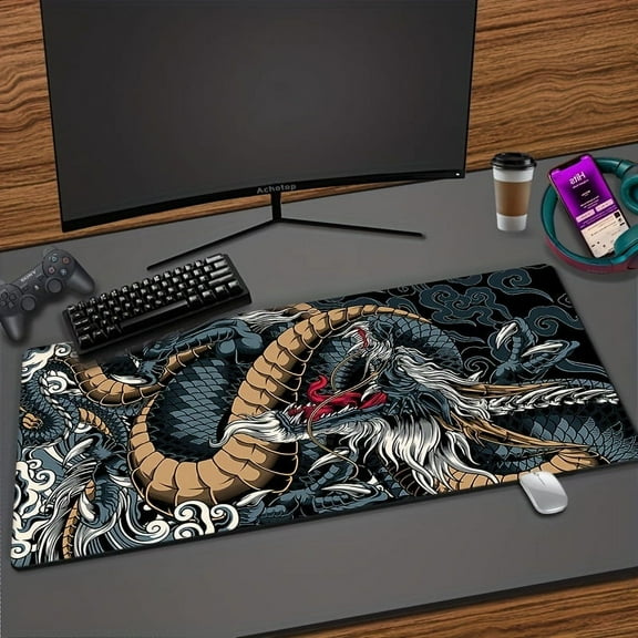 1pc Dragon Mouse Pad XXL Black Mouse Pad, Long Non-slip Waterproof Mouse Pad, Office Game Table Mat