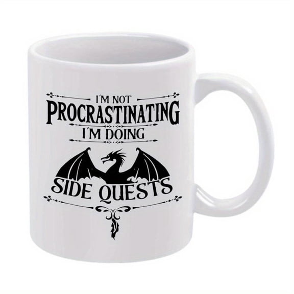 1pc Dragon Themed 11oz Ceramic Coffee Mug with Humorous I m Not Procrastinating I m Doing Side Quests Design Friends Family Ideal All Seasons Decor