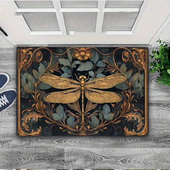 1pc Dragonfly Design Non-Slip - Soft Flannel Floor with Rubber Backing, Hand Washable Indoor/Outdoor Entrance Mat for Bathroom, Kitchen, - Modern Decorative Floor (Dragonfly Pattern) for home)