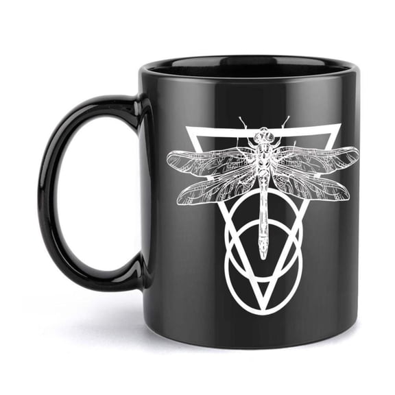 1pc Dragonfly Geometric Design 11oz Ceramic Mug Humorous Coffee Cup with Vibrant Dragonfly Illustration Beverages Birthdays Holidays Holiday Idea Vibrant Illustration Durable Drinkware Coffee Mug