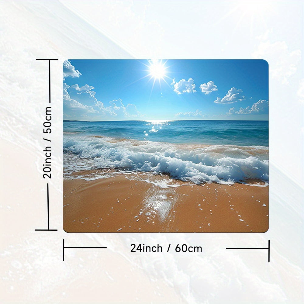 1pc Drain Pad,The Sun Shines On The Blue Sky, The Waves Gently Beat The Coastal Pattern Shore Washer And Dryer Top Protection Mat, Washing Machine Non-Slip Dust Cover Mat, For Laundry, Bathroom,