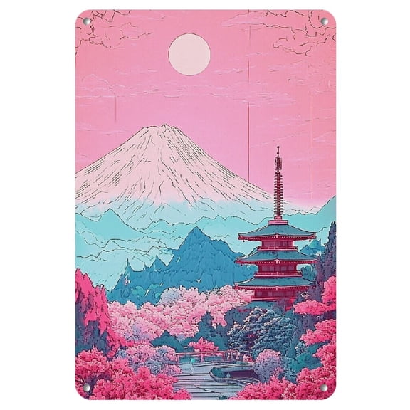 1pc Dream Fuji Iron Painting, 8x12inch, Artistic Japanese-Inspired Metal Print, Retro Wave Vaporwave Wall Art, Waterproof, Room Decor for Living Room & Bedroom