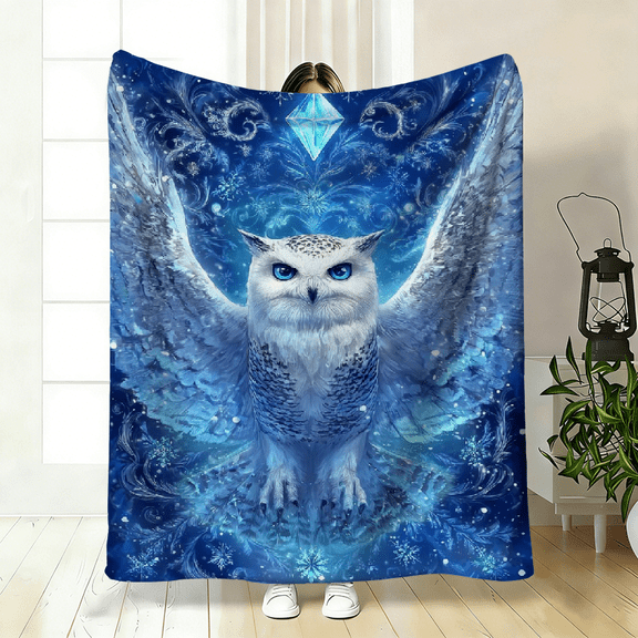 1pc a Dreamy Blue Diamond-Patterned Owl Blanket, Lightweight And Perfect for Home Decor. This 280Gsm Blanket Is Ideal for Use on Sofas, Beds, During Travel, Camping
