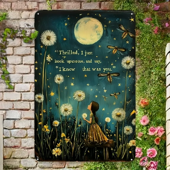 1pc Dreamy Dandelion Girl Aluminum Wall Art Sign - 8x12 Inch Whimsical Night Sky & Stars Decor with Inspirational Quote, Perfect for Fantasy Lovers & Home Decor, Bedroom Artwork Whimsical Design Artis
