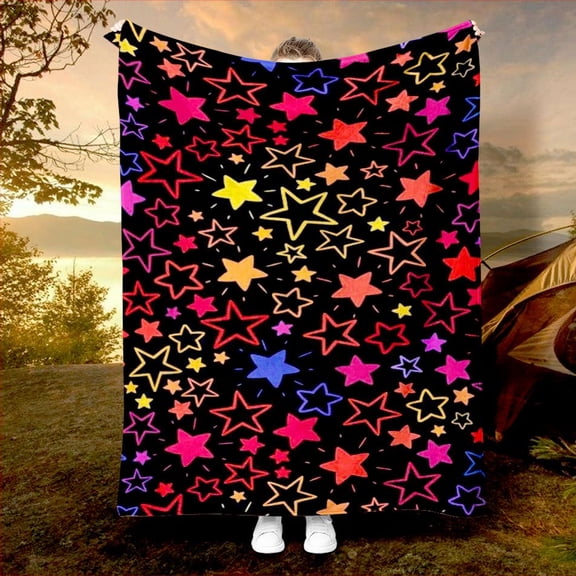 1pc Dreamy Starry Sky, Stars, Moon and Nighttime Celestial Blanket with Print for Men & Stargazers – Soft Warm Flannel Throw Perfect as a Nap/Sofa/Office Bed Camping Travel Multifunctional Gift (All