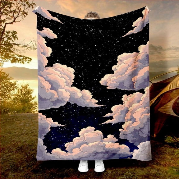 1pc Dreamy Starry Sky, Stars, Moon and Nighttime Celestial Blanket with Print for Men & Stargazers – Soft Warm Flannel Throw Perfect as a Nap/Sofa/Office Bed Camping Travel Multifunctional Gift (All