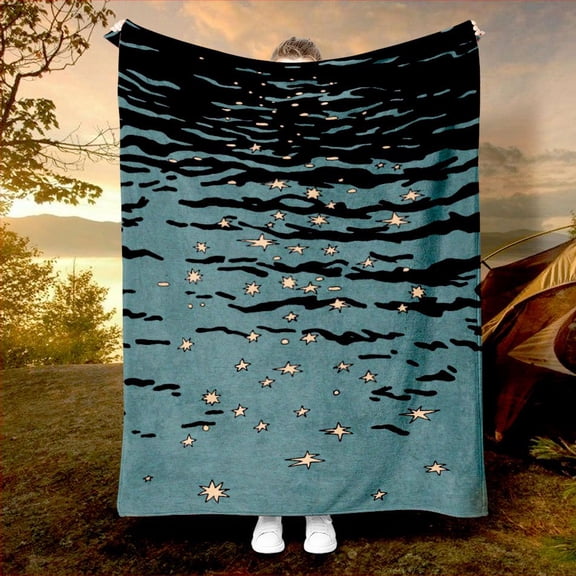 1pc Dreamy Starry Sky, Stars, Moon and Nighttime Celestial Blanket with Print for Men & Stargazers – Soft Warm Flannel Throw Perfect as a Nap/Sofa/Office Bed Camping Travel Multifunctional Gift (All