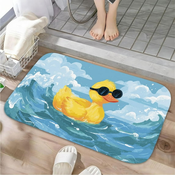 1pc Duck Pattern Absorbent Non-Slip Bathroom Thickened Flannel Rug Decor,Soft,Quick Drying,Suitable For Indoor/outdoor Use,Bathrooms,Bedrooms,Kitchens,Terrace,Laundry Rooms,16"x24"