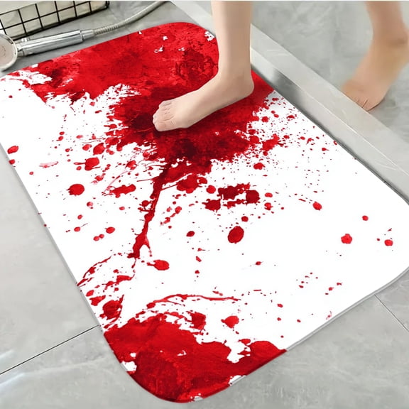 1pc Durable Decorative Bathroom Anti-Slip Carpet, Red Ink Blot Thickened Flannel Mat Decor, Machine Washable, Suitable for Bathroom, Bedroom, Living Room, Kitchens Entrance,16x24 inches