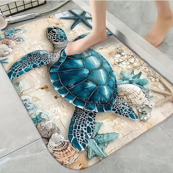 1pc Durable Decorative Bathroom Anti-Slip Carpet, Sea Turtle and Marine ...