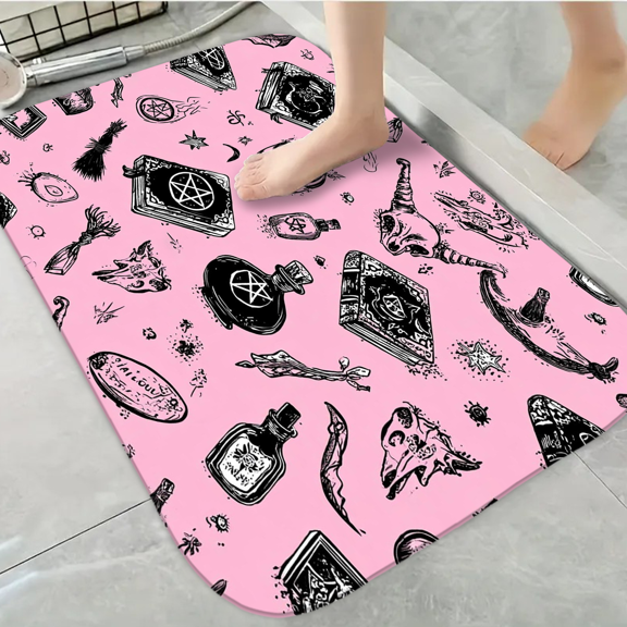 1pc Durable Decorative Bathroom Anti-Slip Foam Carpet, Occult Elements Thickened Flannel Mat Decor, Machine Washable, Suitable for Bathroom, Bedroom, Living Room, Kitchens Entrance,16x24 inches