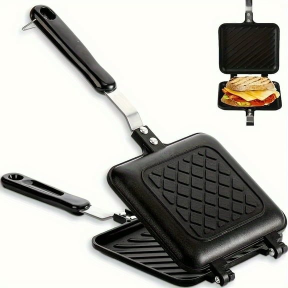 1pc Durable Sandwich Maker - Double-Sided Non-Stick Grill Pan, Aluminum Alloy Waffle Maker, Versatile Cooking Pan, Gas Stove Compatible, Cooking Tool for Home Kitchen & Outdoor Camping