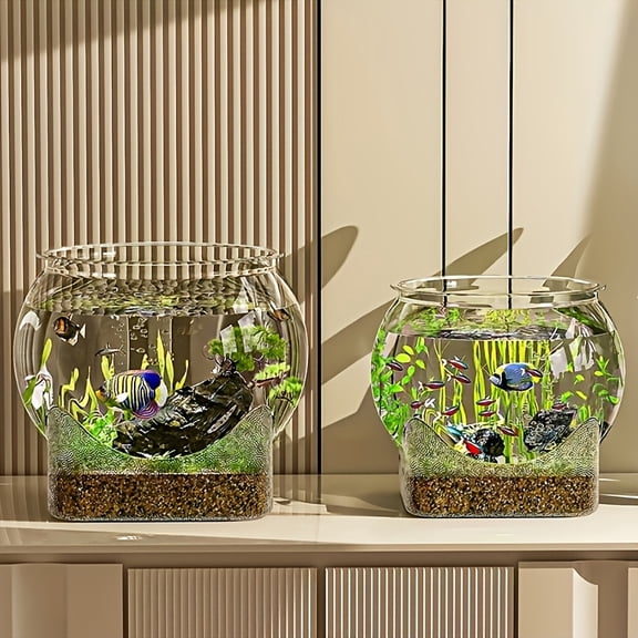 1pc Durable Transparent Round Desktop Aquarium - Anti-Damage Small Fish Tank for Goldfish & Turtles - Multi-Functional Indoor/Outdoor Decorative Fish Tank