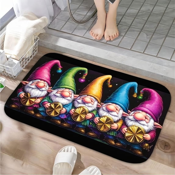 1pc Dwarfs Playing Drums Absorbent Non-Slip Bathroom Thickened Flannel Rug Decor,Soft,Quick Drying,Suitable For Indoor/outdoor Use,Bathrooms,Bedrooms,Kitchens,Terrace,Laundry Rooms,16"x24"