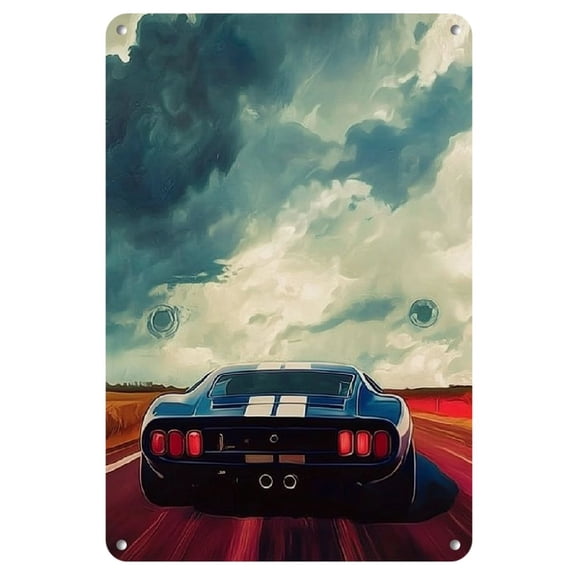 1pc Dynamic Blue Sports Car Metal Wall Art, 8x12 Inch - Vibrant Sunset Scene Iron Decor for Bars, Clubs, Cafes, Restaurants, Billiard Rooms, Hotels, Homes, Offices, Bedrooms, Bathrooms, Garages