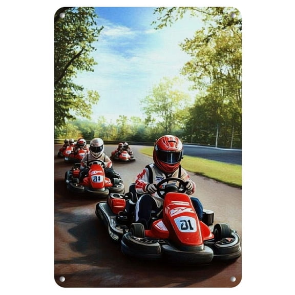 1pc Dynamic Kart Racing Wall Art Sign - 8x12 Inches, Frameless Rectangular Plaque with Vivid Go-Kart Scene for Home Decor