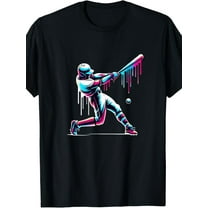 1pc EWH Men'S Casual Cotton T-Shirt with Drip Baseball Player Print, Round Neck, Loose Fit, Knitted Fabric, All Seasons