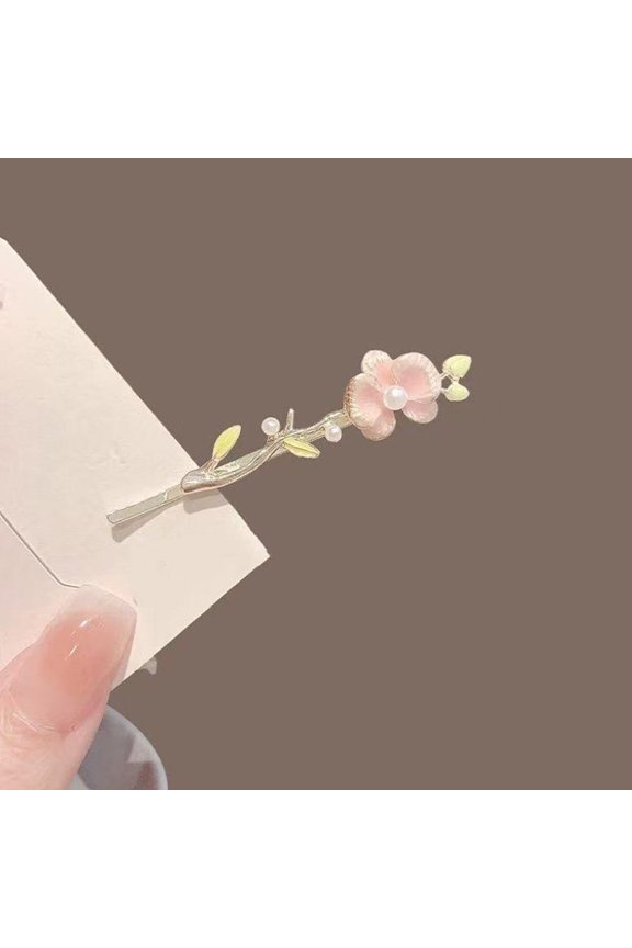1pc Early Spring Ethereal Pearl Flower Bar Clip for Women, Side Swept Hair Clip, 2025 New Ar Charm Hair Accessory