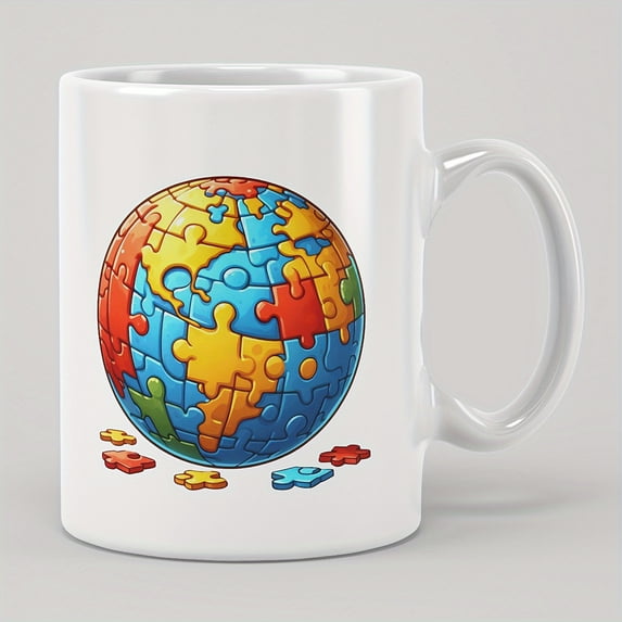 1pc Earth Puzzle Mug, 11oz Ceramic Coffee Mug, Tea Cup, Perfect Birthday, Mother's Day, Father's Day, Holiday Gift, Drinkware For Restaurants, Cafes