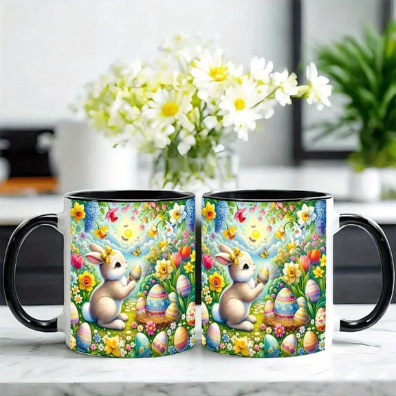 1pc Easter Bunny Ceramic Mug 11oz Double Sided Printed Coffee Tea Cup Decorative Drinkware Home Office Birthday Holiday Party Favors Christmas Hallowe