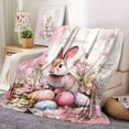 thumbnail image 1 of 1pc Easter Bunny Floral Eggs Print Flannel Blanket - Soft Warm Quilted Throw for Home Decor, Camping, Travel - Pastel Spring Design Holiday Gift for Family Friends, 1 of 9