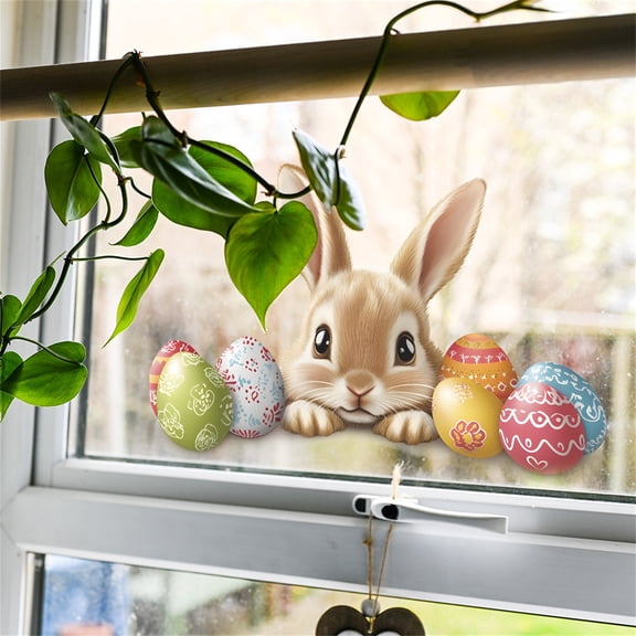 1pc Easter Window Clings Double Sided, Reusable Static Easter Bunny Stickers for Glass Door Christmas Spring Home Decor